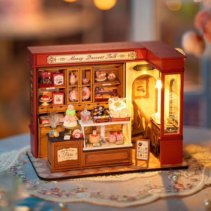 Maqueta en miniatura Honey Dessert Talk de una pastelería parisina con iluminación LED - 7