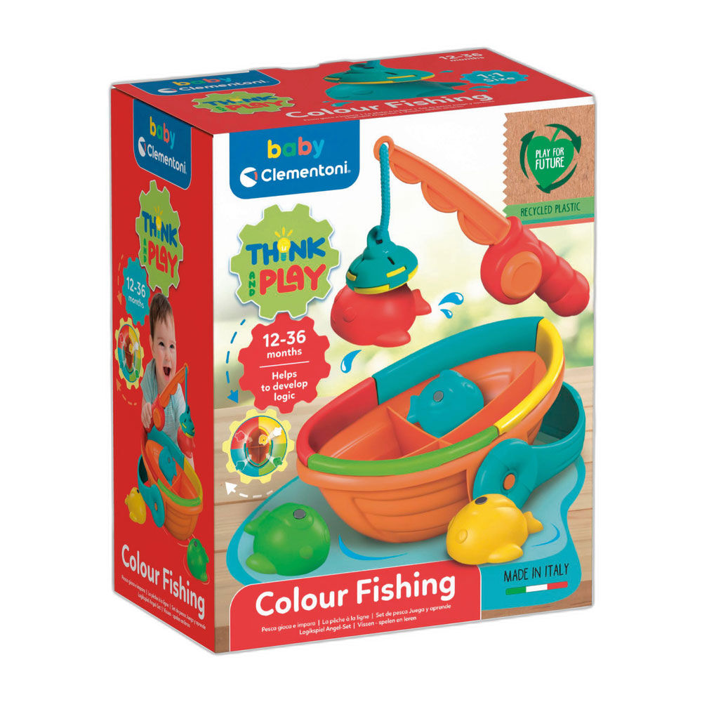 Juego de pesca Clementoni con caña magnética, cuatro peces y bote flotante