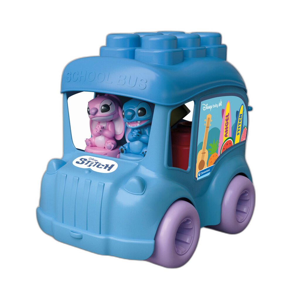 Bus de actividades azul de Stitch Disney con personajes Stitch y Angel