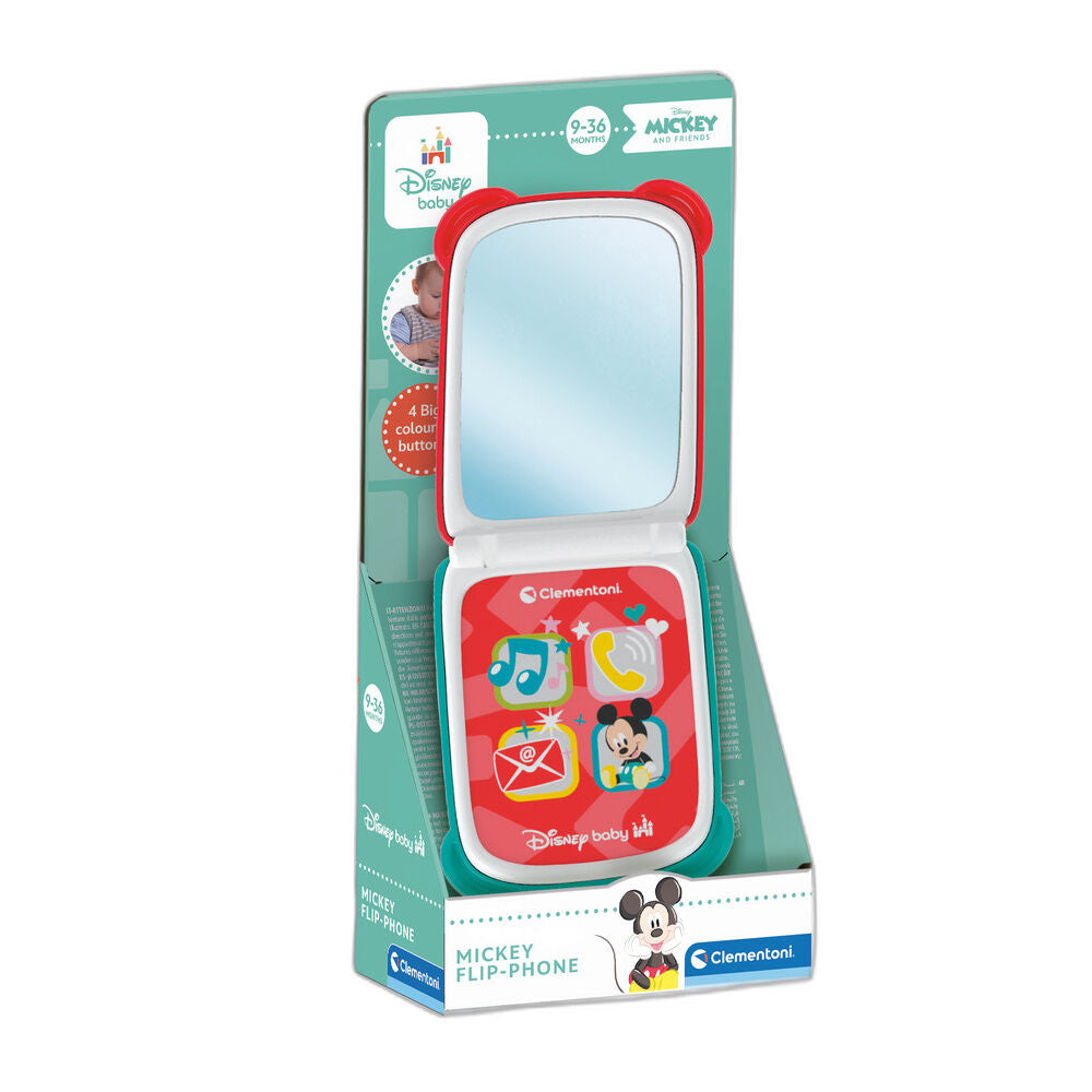 Teléfono móvil plegable de juguete Mickey Disney con espejo y botones luminosos