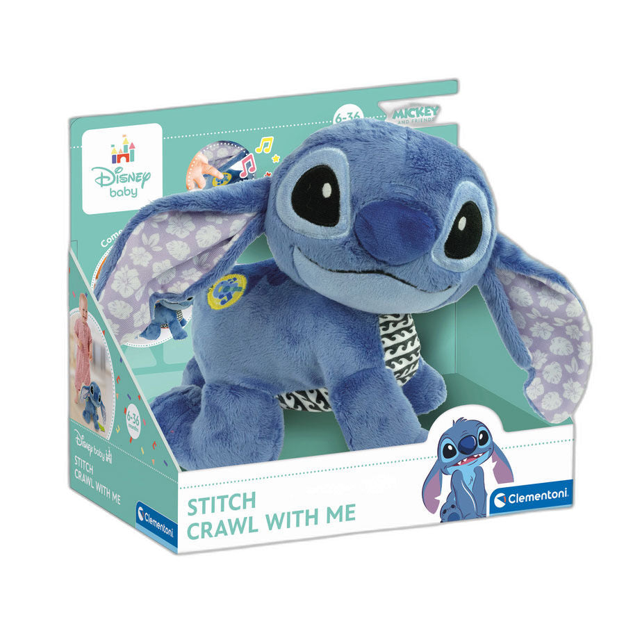 Peluche Baby Stitch azul que gatea de Clementoni