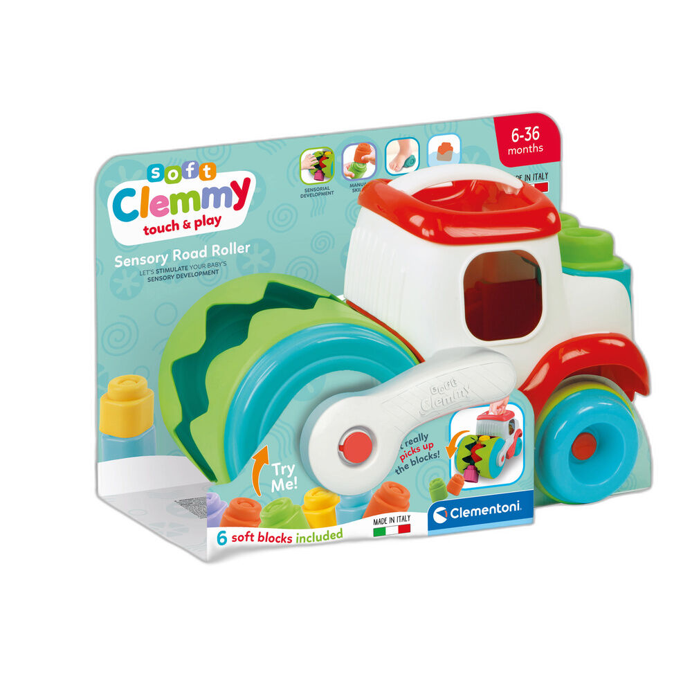Tragabloques sensorial Clemmy de Clementoni con rodillo y bloques blandos