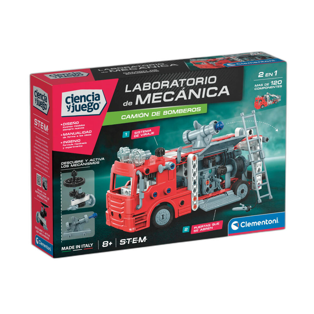 Kit Clementoni Laboratorio de Mecánica para construir un camión de bomberos 2 en 1