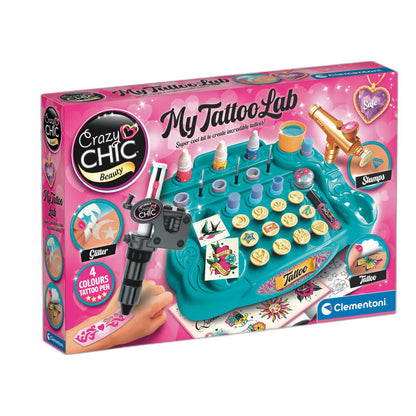 Clementoni Crazy Chic Tattoo Studio con bolígrafo de tatuaje, sellos y glitter