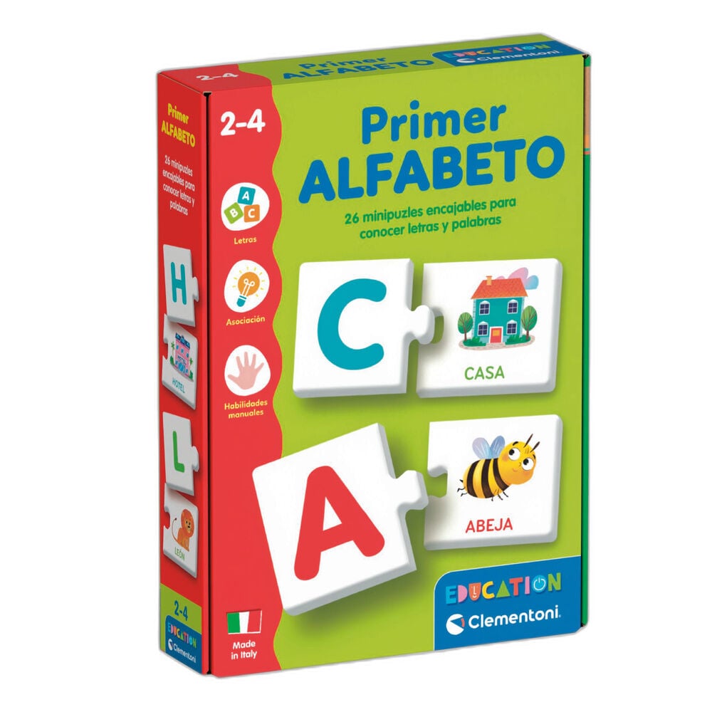 Caja del juego Clementoni Primer Alfabeto español con fichas de letras y palabras