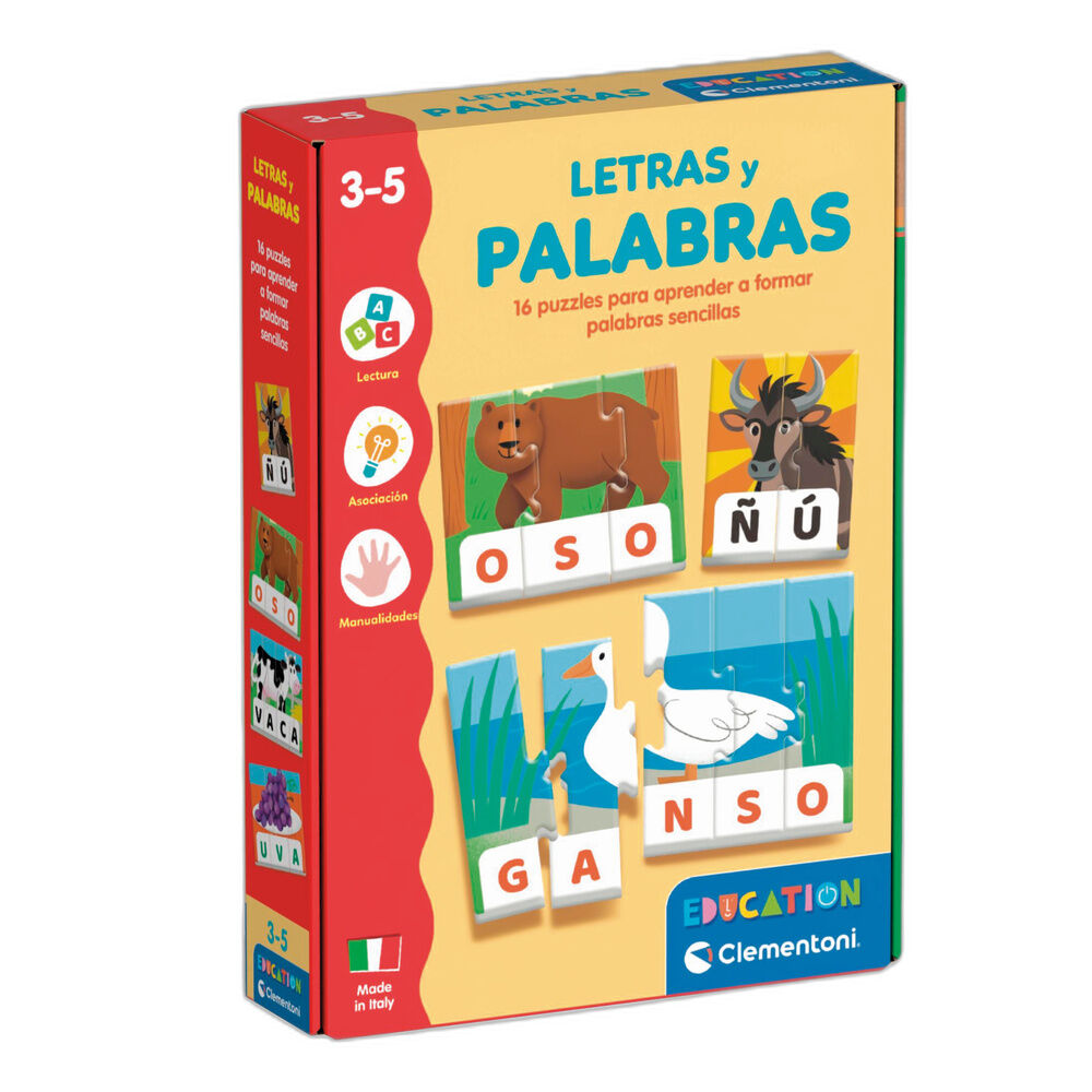 Caja de Clementoni Letras y Palabras Español con 16 puzles educativos