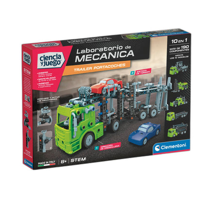 Kit Clementoni Laboratorio de Mecánica para construir un tráiler portacoches 10 en 1