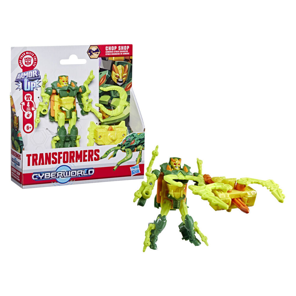 Figura Transformers Cyberworld Chop Shop verde en modo robot - 3