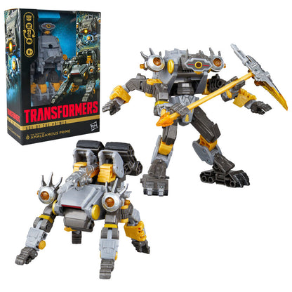 Figura articulada Transformers Amalgamous Prime en gris, negro y amarillo
