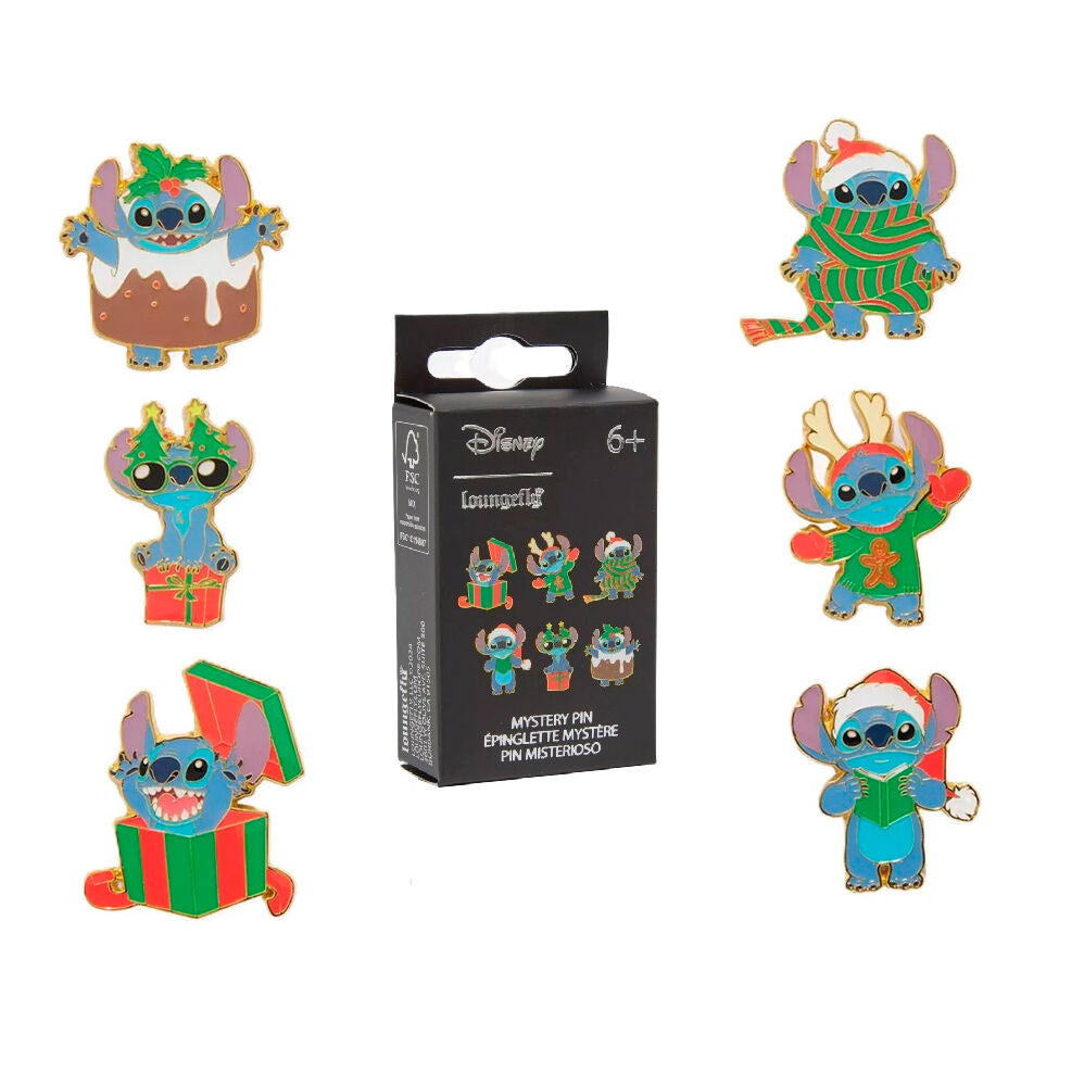 Blind box de pins esmaltados navideños de Stitch Disney Loungefly