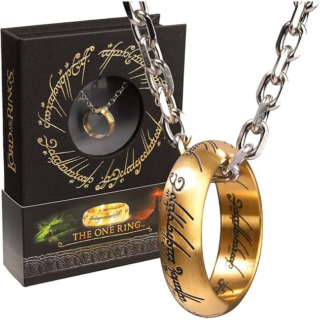 Colgante réplica del Anillo Único de El Señor de los Anillos con cadena y caja