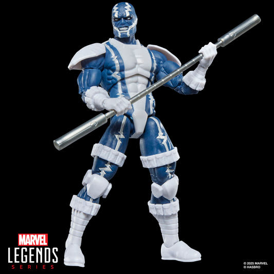 Figura articulada de Cardiac Spider-Man en azul y blanco con bastón Beta