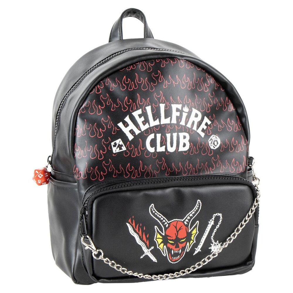 Mochila negra Stranger Things Hellfire Club con llamas y demonio