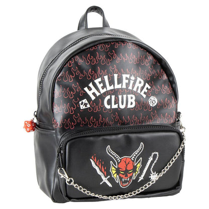 Mochila negra Stranger Things Hellfire Club con llamas y demonio