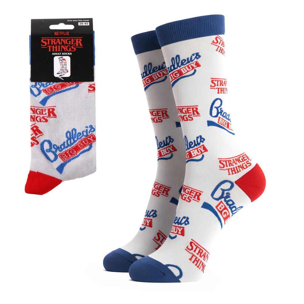 Calcetines de adulto Stranger Things blancos con detalles rojos y azules