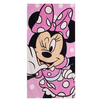 Toalla rosa de algodón con Minnie Disney y lunares blancos
