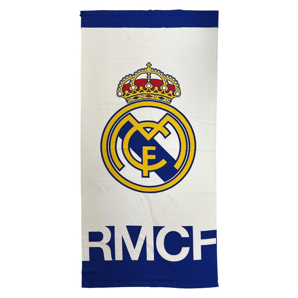 Toalla de microfibra del Real Madrid blanca y azul con escudo