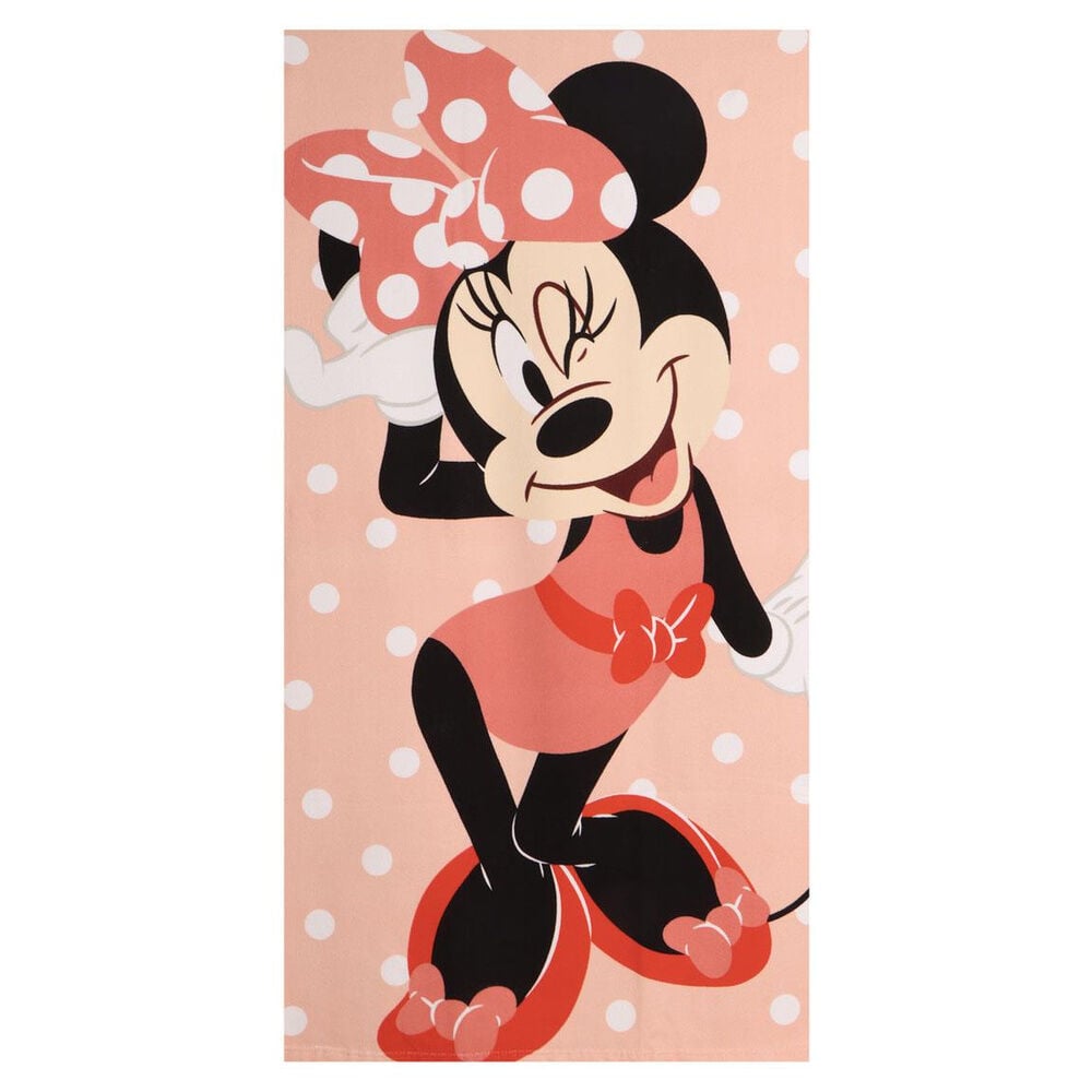 Toalla rosa de microfibra con Minnie Disney y lunares blancos