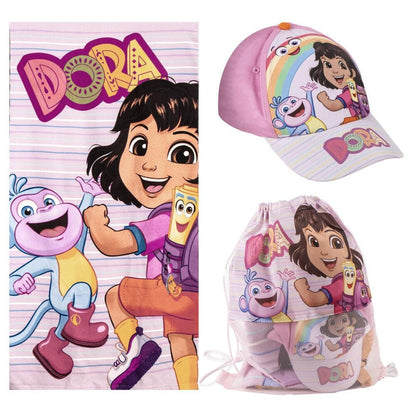 Set Dora la Exploradora con toalla rosa, gorra y saco