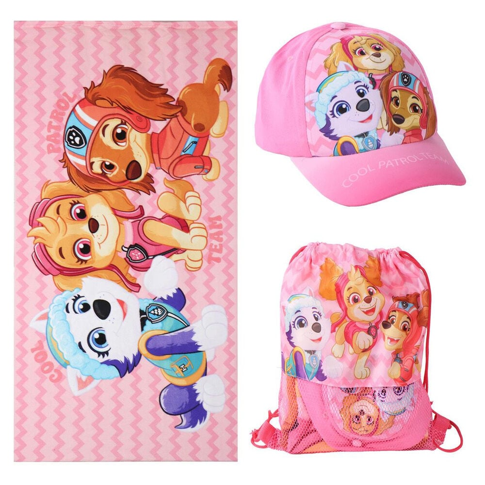 Set Paw Patrol rosa con toalla, saco y gorra