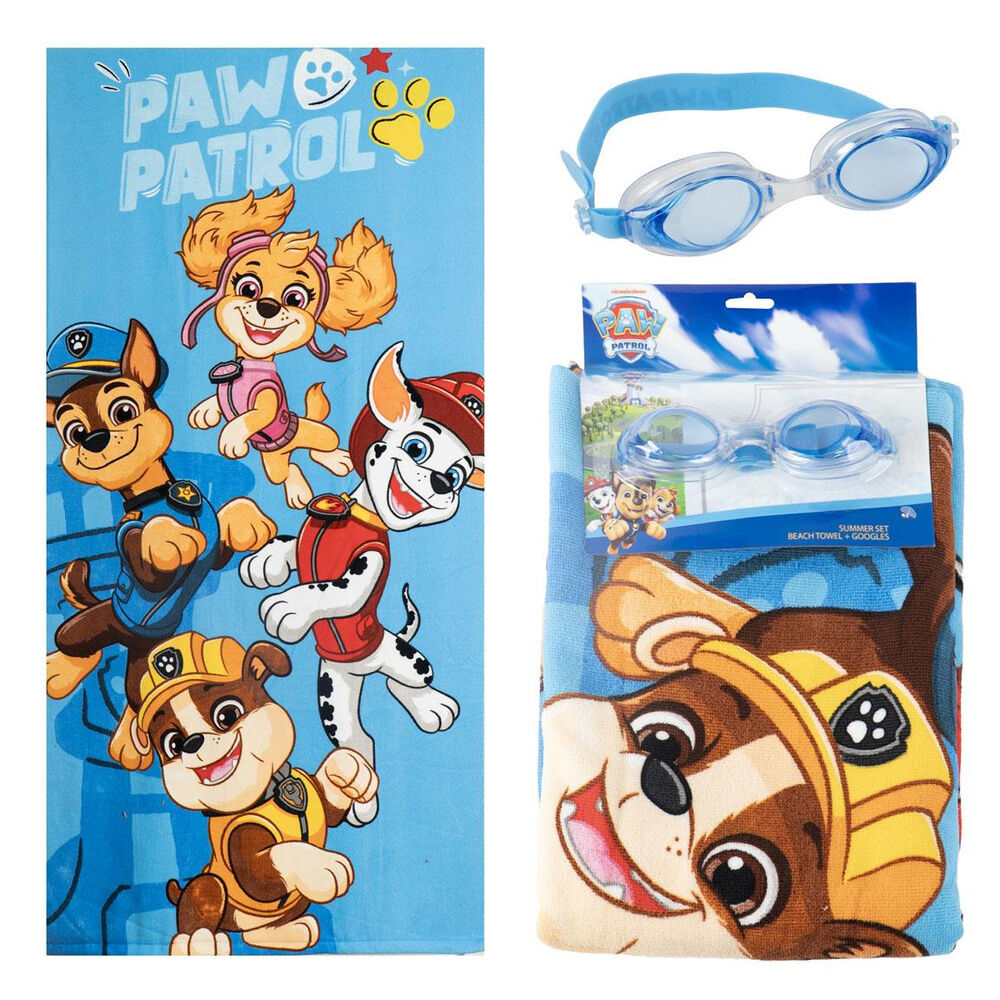 Set Paw Patrol con toalla azul y gafas de natación