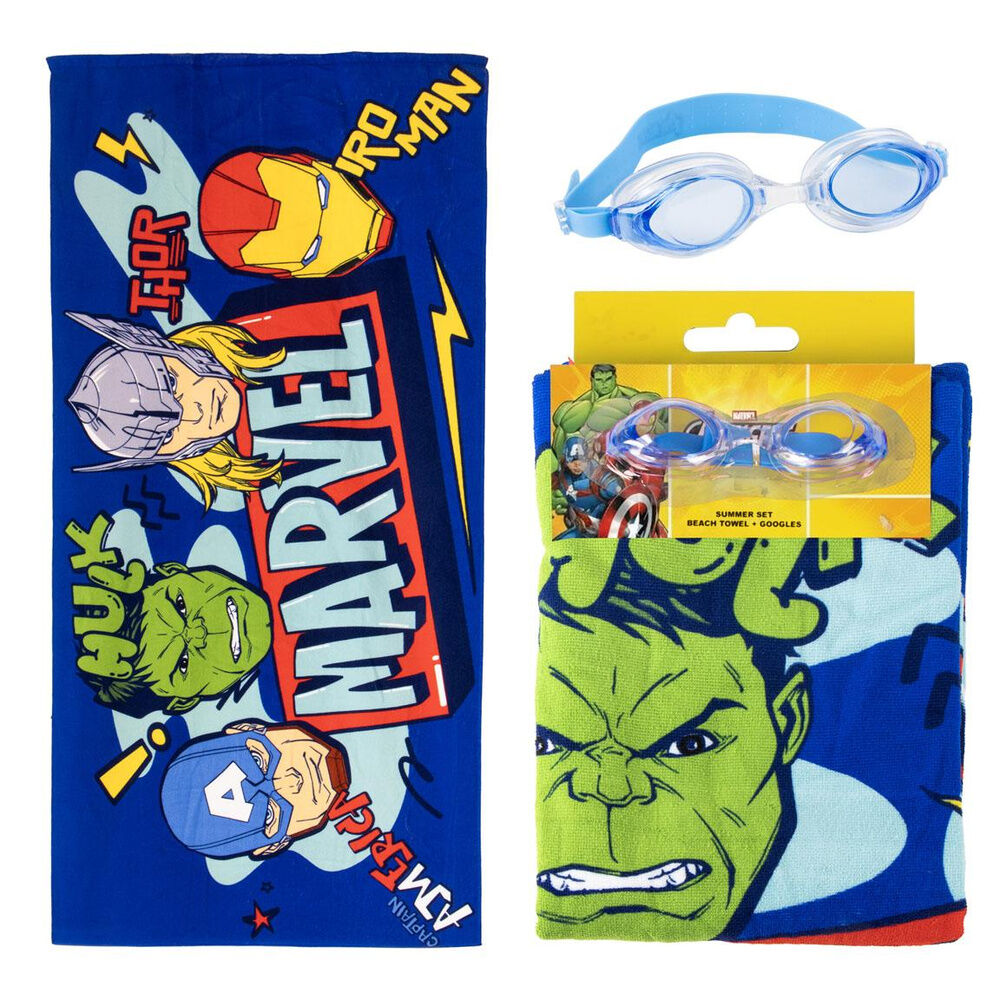 Set Avengers Marvel con toalla estampada y gafas de natación