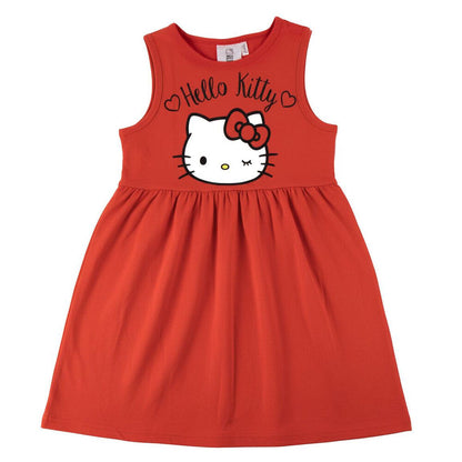 Vestido rojo infantil de algodón con estampado de Hello Kitty