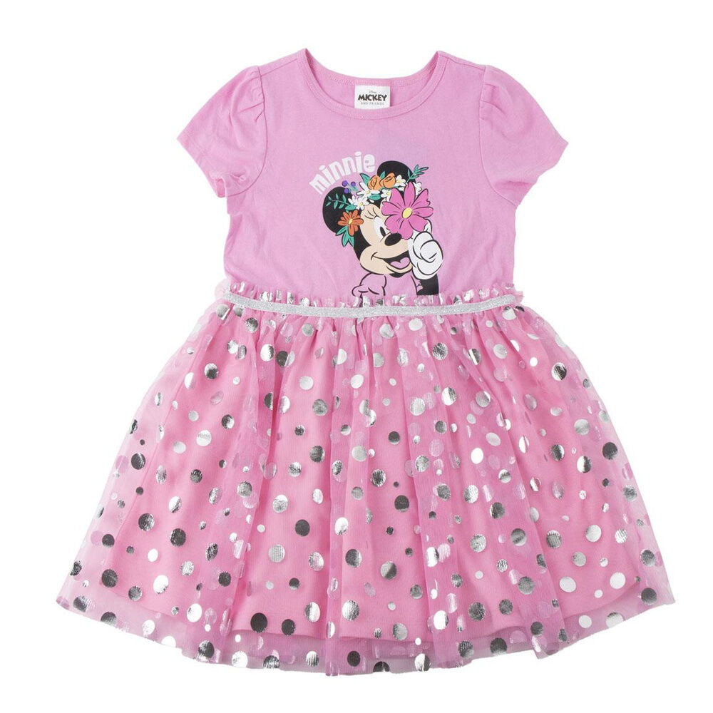 Vestido rosa de Minnie Disney con falda de lunares metalizados