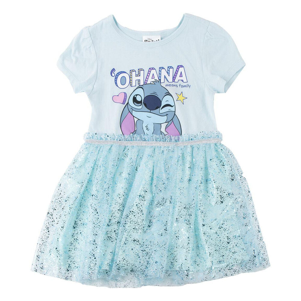 Vestido infantil azul claro de Disney Stitch con falda brillante