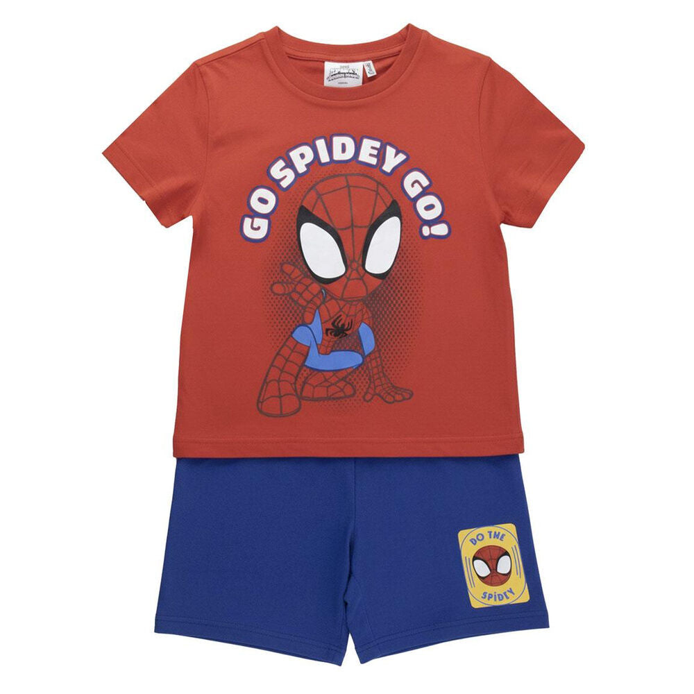 Conjunto infantil Spidey Marvel con camiseta roja y pantalón corto azul
