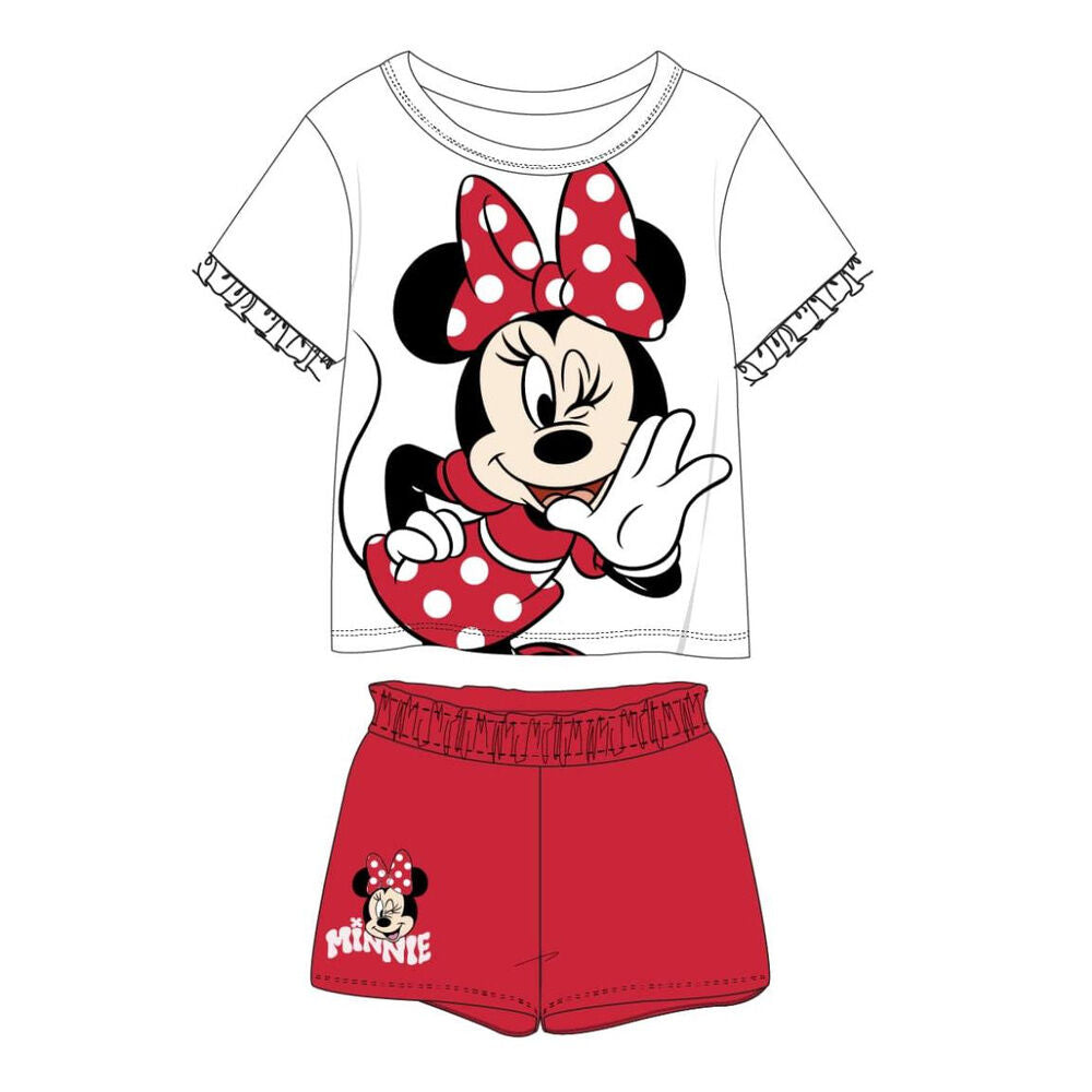 Conjunto infantil Minnie Disney con camiseta blanca y pantalón corto rojo