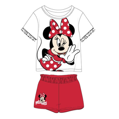 Conjunto infantil Minnie Disney con camiseta blanca y pantalón corto rojo