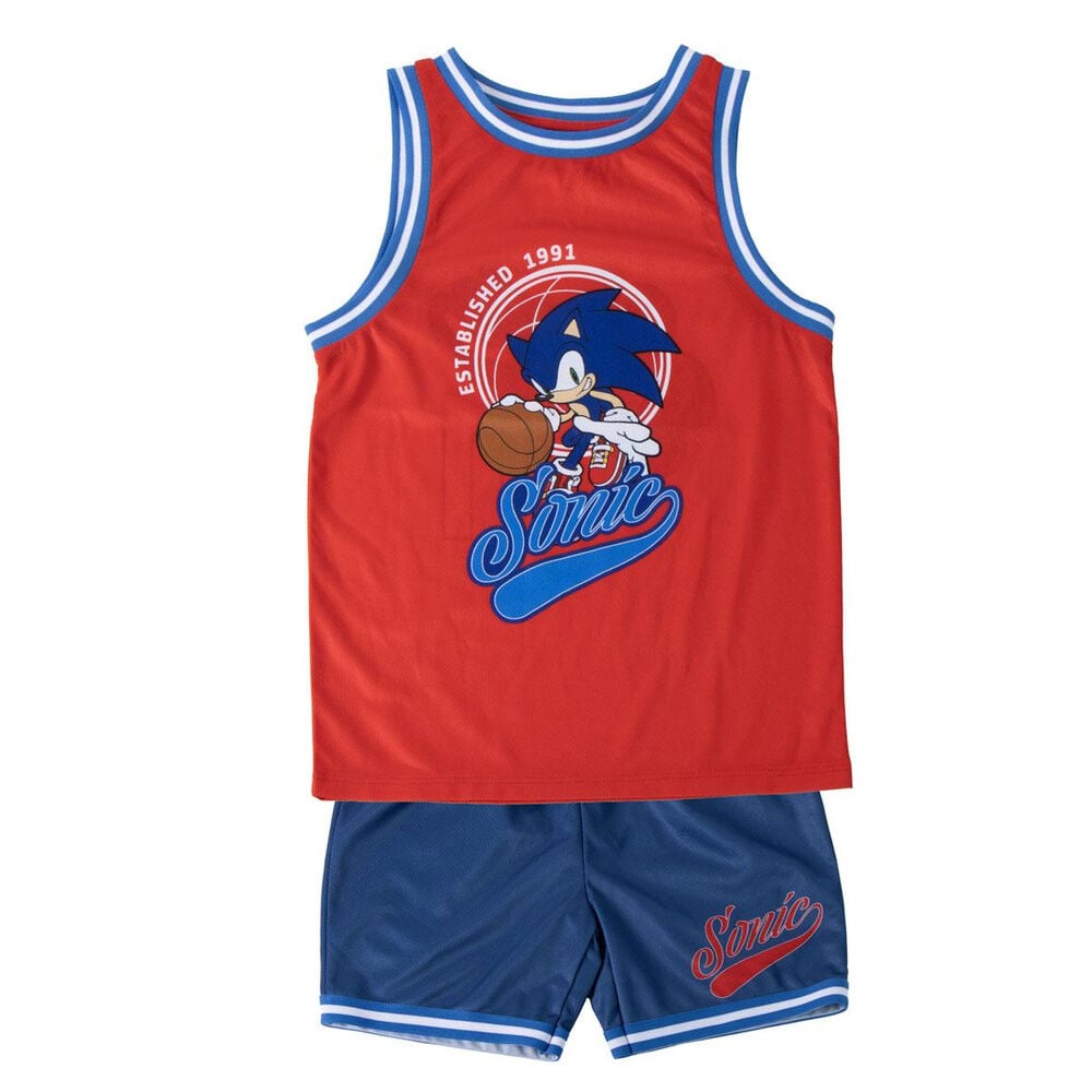 Conjunto infantil de Sonic rojo y azul con camiseta de tirantes y pantalón corto