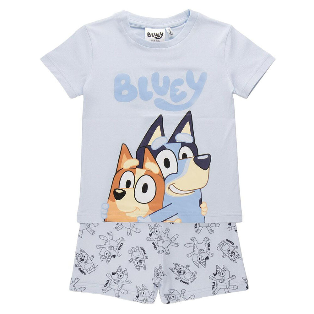 Pijama corto de algodón Bluey con camiseta azul y pantalón estampado
