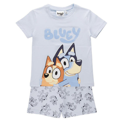 Pijama corto de algodón Bluey con camiseta azul y pantalón estampado