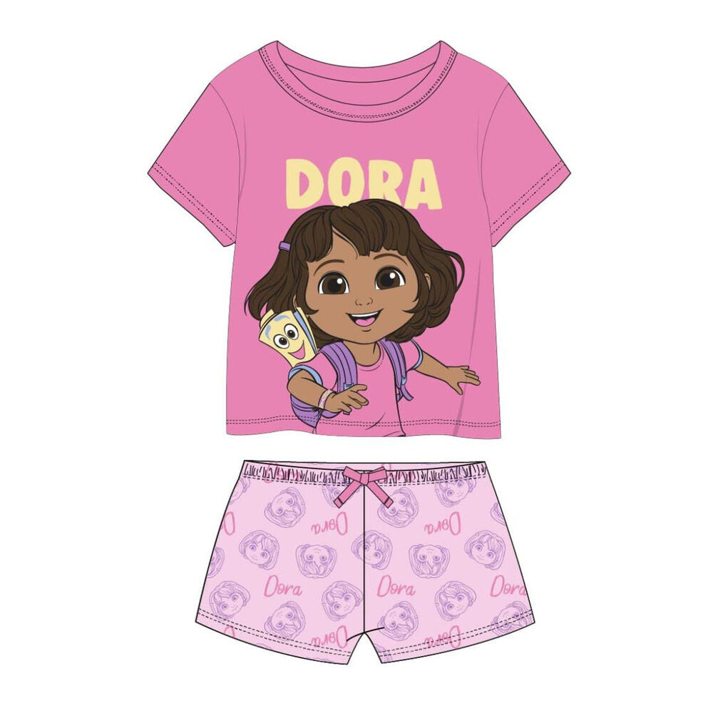 Pijama rosa de Dora la Exploradora con camiseta y shorts estampados