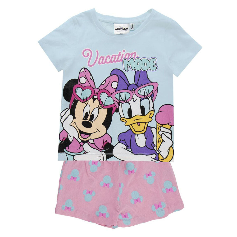 Pijama corto Minnie Disney con camiseta azul y shorts rosas