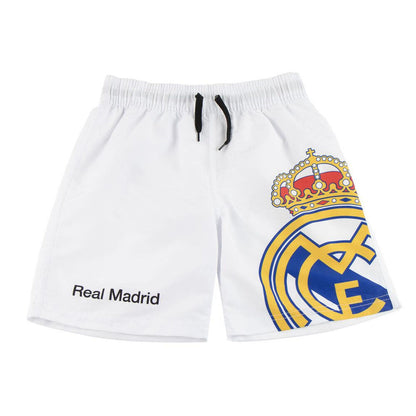 Bañador bermuda infantil blanco del Real Madrid con escudo