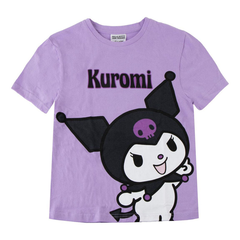 Camiseta infantil lila de manga corta con estampado de Kuromi