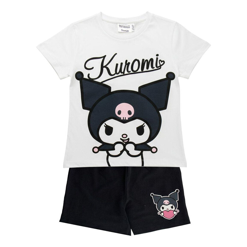 Conjunto infantil de Kuromi con camiseta blanca y pantalón corto negro