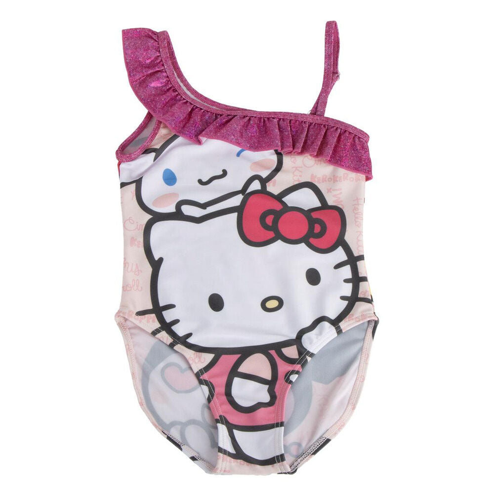 Bañador infantil rosa de Hello Kitty con volante y estampado frontal
