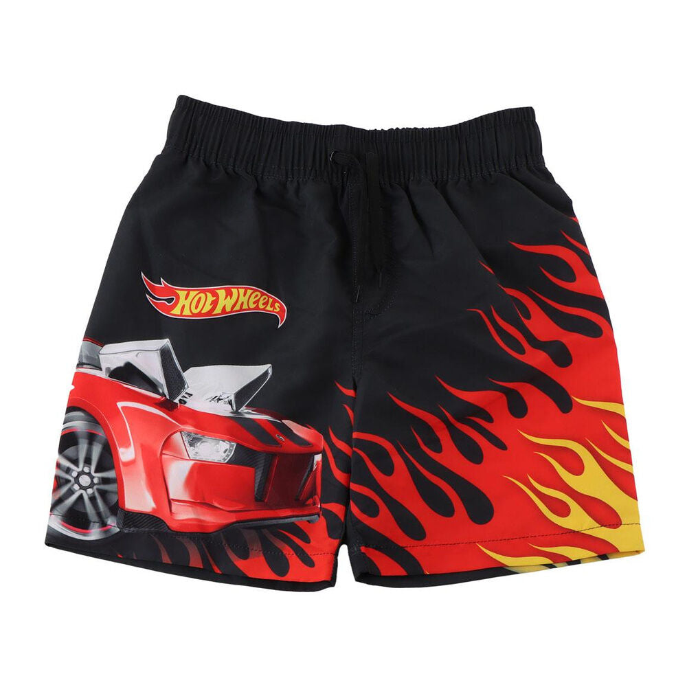 Bañador bóxer infantil Hot Wheels negro con coche rojo y llamas
