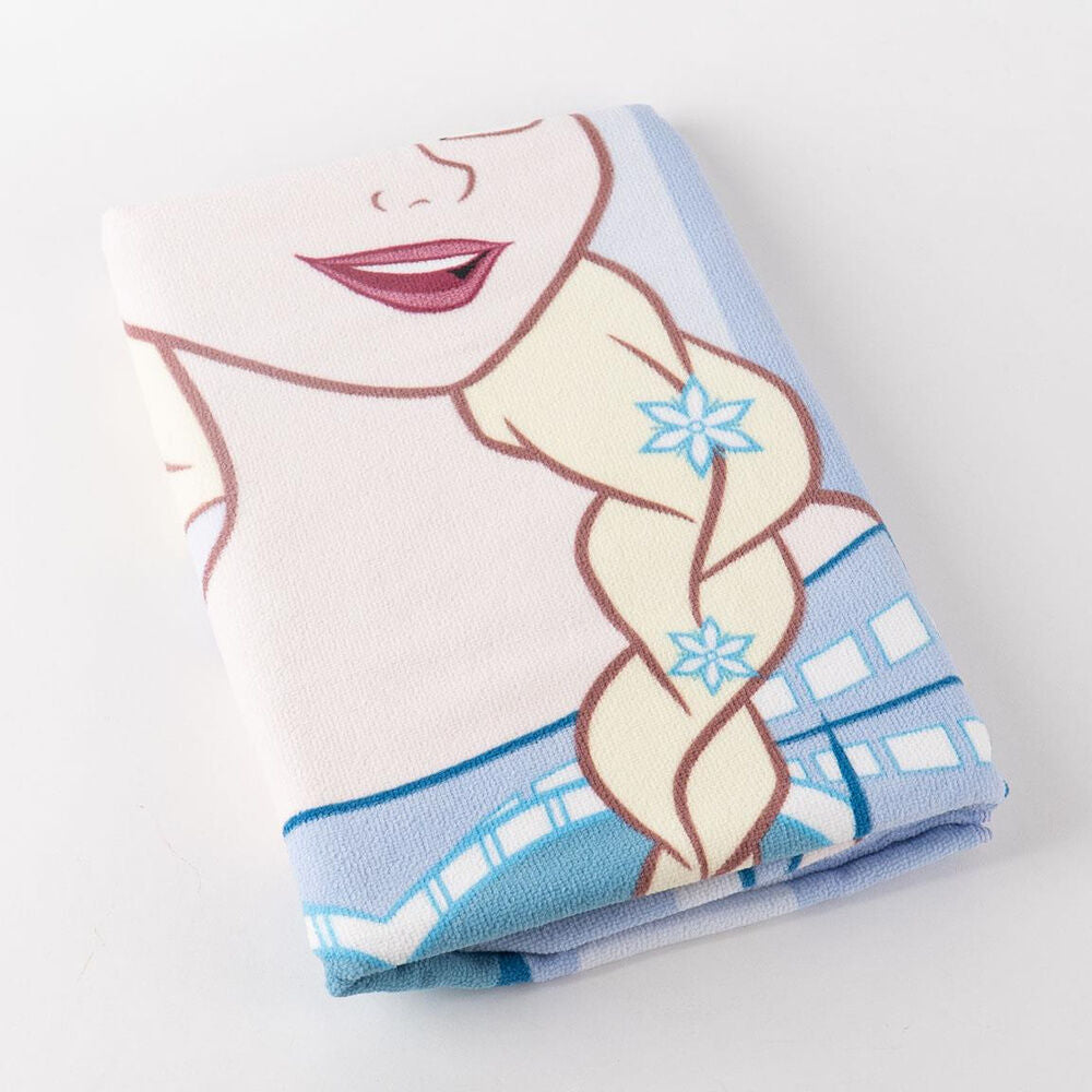 Toalla Frozen Disney de microfibra con Elsa sobre fondo azul y blanco - 2