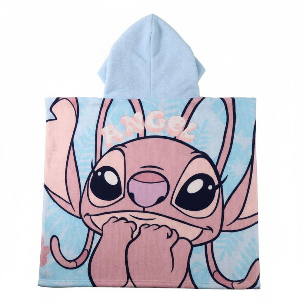 Poncho toalla de microfibra Stitch Disney azul y rosa con capucha