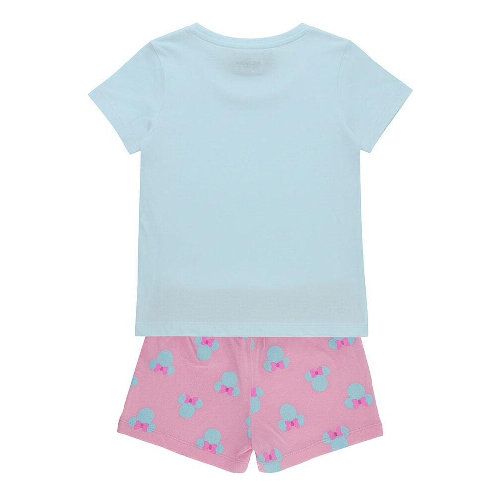 Pijama corto Minnie Disney con camiseta azul y shorts rosas - 2