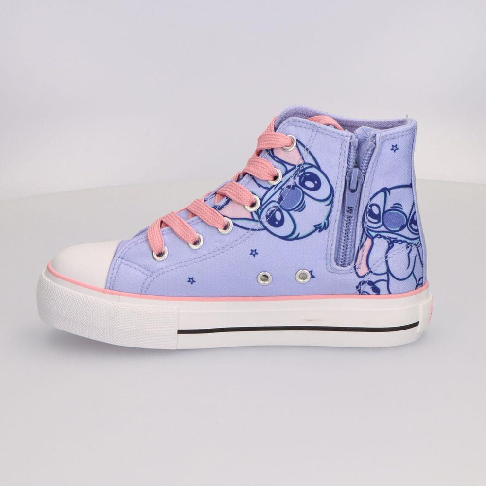 Zapatilla alta de loneta lavanda Stitch Disney con cordones rosas - 2