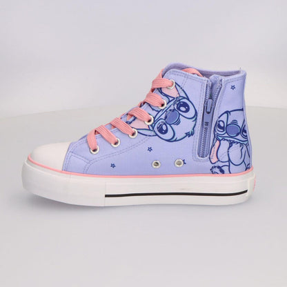 Zapatilla alta de loneta lavanda Stitch Disney con cordones rosas - 2