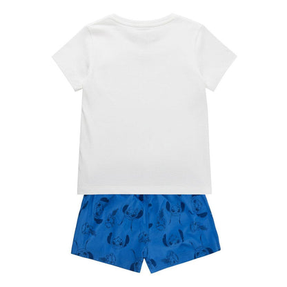 Pijama infantil Stitch Disney de camiseta blanca y pantalón corto azul - 2