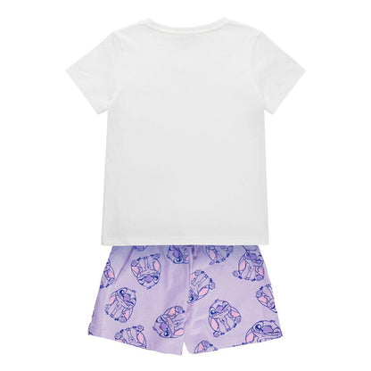 Pijama corto infantil Stitch Disney con camiseta estampada y pantalón lila - 2