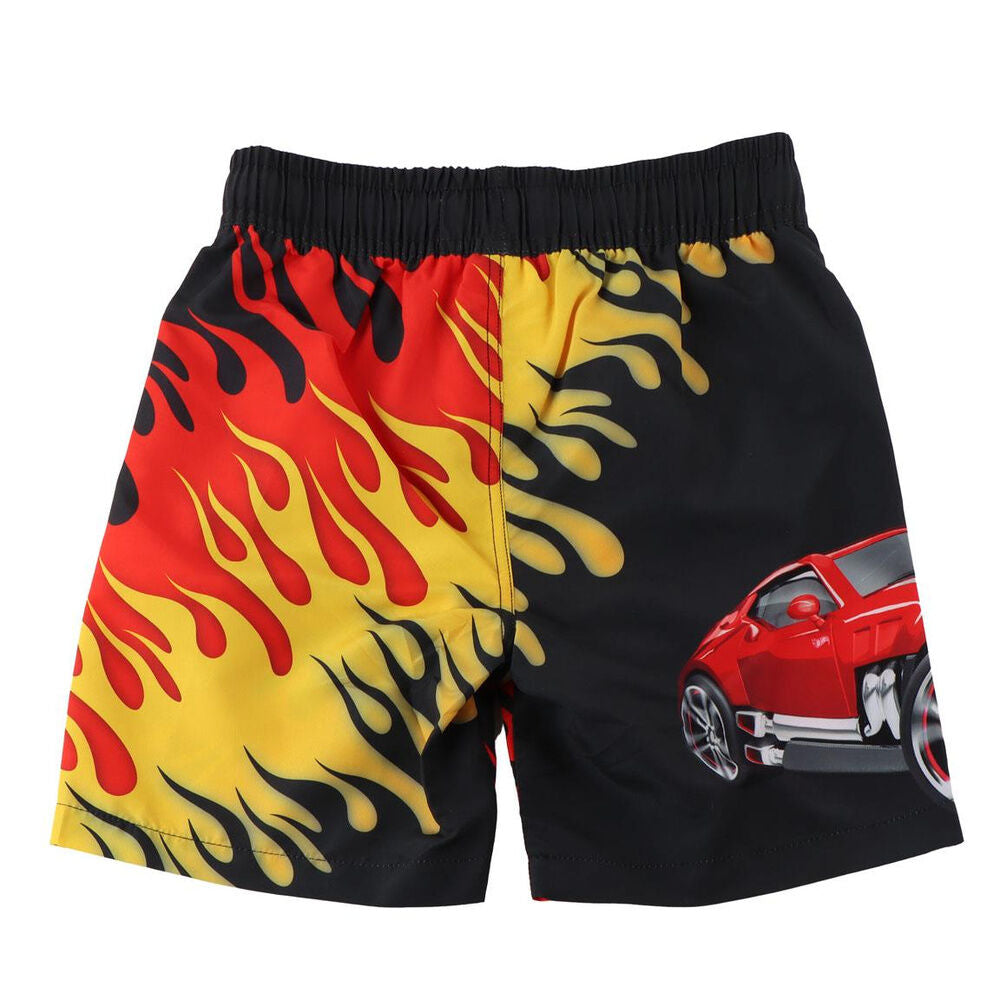 Bañador bóxer infantil Hot Wheels negro con coche rojo y llamas - 2